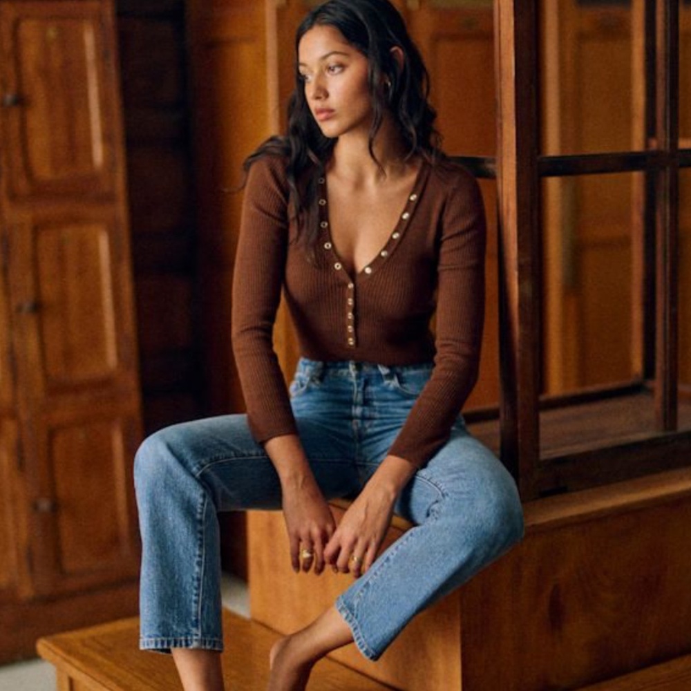 Sezane Hannah Bodysuit Chestnut Brown - Size S